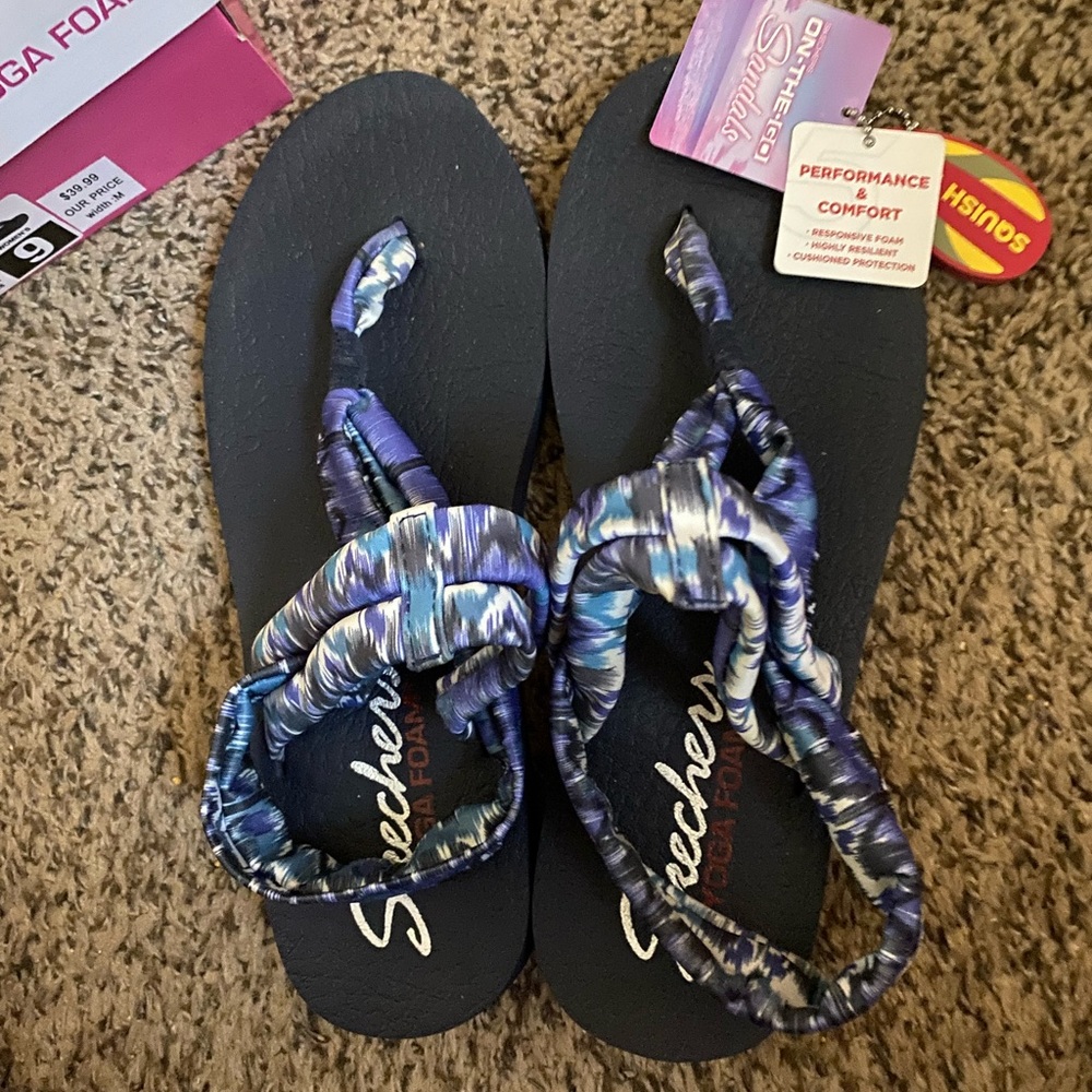 Skechers Meditation Sandals - Size 9 - Blue & White